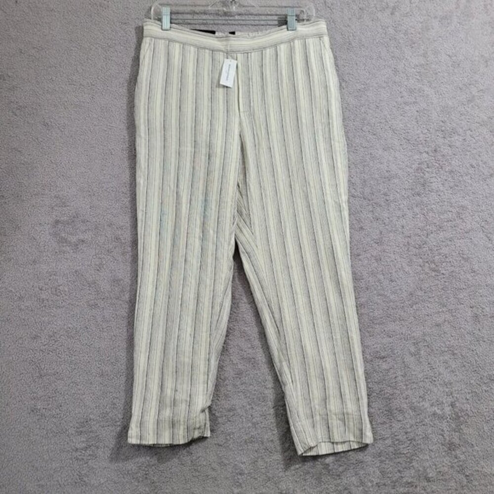 NWT‎ Banana Republic Hayden Linen Pants 12P  Striped Mid Rise Tapered  Womens